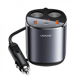 Адаптер автомобільний USAMS Dual Cigarette Lighters Digital Fast Car Charger C28 US-CC151 |2USB/1Type-C, 245W/6A, PD/QC|