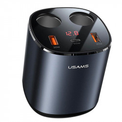 Адаптер автомобільний USAMS Dual Cigarette Lighters Digital Fast Car Charger C28 US-CC151 |2USB/1Type-C, 245W/6A, PD/QC|