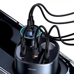 Адаптер автомобільний USAMS Dual Cigarette Lighters Digital Fast Car Charger C28 US-CC151 |2USB/1Type-C, 245W/6A, PD/QC|
