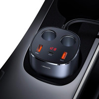 Адаптер автомобільний USAMS Dual Cigarette Lighters Digital Fast Car Charger C28 US-CC151 |2USB/1Type-C, 245W/6A, PD/QC|