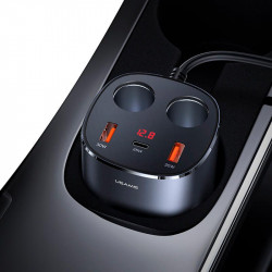 Адаптер автомобільний USAMS Dual Cigarette Lighters Digital Fast Car Charger C28 US-CC151 |2USB/1Type-C, 245W/6A, PD/QC|