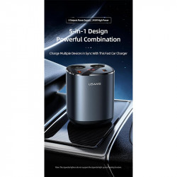 Адаптер автомобільний USAMS Dual Cigarette Lighters Digital Fast Car Charger C28 US-CC151 |2USB/1Type-C, 245W/6A, PD/QC|