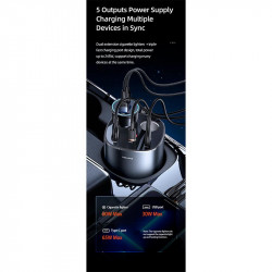 Адаптер автомобільний USAMS Dual Cigarette Lighters Digital Fast Car Charger C28 US-CC151 |2USB/1Type-C, 245W/6A, PD/QC|