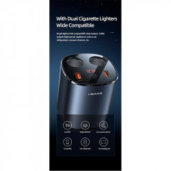 Адаптер автомобільний USAMS Dual Cigarette Lighters Digital Fast Car Charger C28 US-CC151 |2USB/1Type-C, 245W/6A, PD/QC|