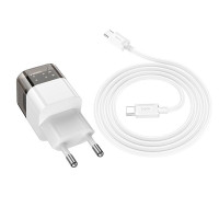 Адаптер мережевий HOCO Type-C to Type-C Cable Transparent tribute single-port C125A |1Type-C, PD/QC, 20W/3A|
