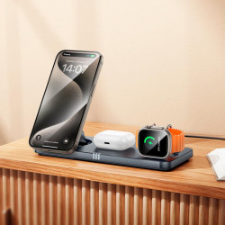 Зарядка Qi HOCO Outstanding 3-in-1 desktop folding magnetic wireless fast charger CQ22 |15W|
