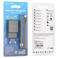 Адаптер мережевий BOROFONE Micro USB Cable Powerway dual port charger set BA53A |2USB, 2.1A|