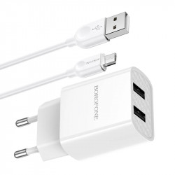 Адаптер мережевий BOROFONE Micro USB Cable Powerway dual port charger set BA53A |2USB, 2.1A|