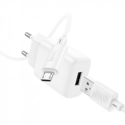 Адаптер мережевий Hoco Micro USB Cable Solid single port charger C134A |1USB, 12W/2.4A|
