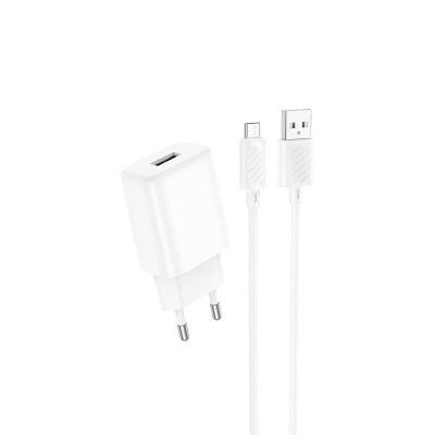 Адаптер мережевий Hoco Micro USB Cable Solid single port charger C134A |1USB, 12W/2.4A|