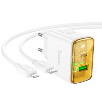 Адаптер мережевий Hoco Smart charger Type-C to Lightning Cable set CS42A |1Type-C/1USB, 30W/3A, PD/QC|