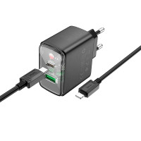 Адаптер мережевий Hoco Smart charger Type-C to Lightning Cable set CS42A |1Type-C/1USB, 30W/3A, PD/QC|