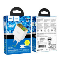 Адаптер мережевий Hoco Smart charger Type-C to Lightning Cable set CS42A |1Type-C/1USB, 30W/3A, PD/QC|