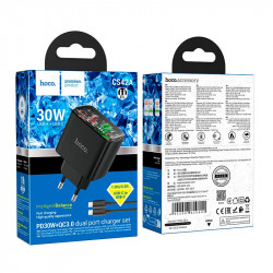 Адаптер мережевий Hoco Smart charger Type-C to Type-C Cable set CS42A |1Type-C/1USB, 30W/3A, PD/QC|