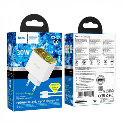 Адаптер мережевий Hoco Smart charger Type-C to Type-C Cable set CS42A |1Type-C/1USB, 30W/3A, PD/QC|