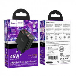 Адаптер мережевий Hoco Smart charger CS43A |2Type-C, 45W/3A, PD/QC|