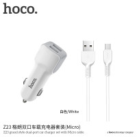 Адаптер автомобільний Hoco Micro cable Z23 |2USB, 2.4A|