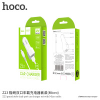 Адаптер автомобільний Hoco Micro cable Z23 |2USB, 2.4A|