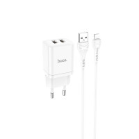 Адаптер мережевий Hoco Lightning Cable Maker dual port charger set N25 |2USB, 2.1A|