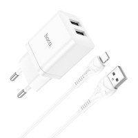 Адаптер мережевий Hoco Lightning Cable Maker dual port charger set N25 |2USB, 2.1A|