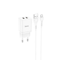 Адаптер мережевий Hoco Micro USB Cable Maker dual port charger set N25 |2USB, 2.1A|