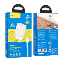 Адаптер мережевий Hoco Micro USB Cable Maker dual port charger set N25 |2USB, 2.1A|