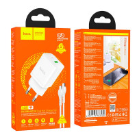 Адаптер мережевий Hoco Type-C to Lightning Cable founder charger set N28 |1USB/1Type-C, 20W/3A, PD/QC|