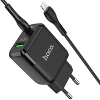 Адаптер мережевий Hoco Type-C to Lightning Cable Favor dual port N5 |1USB/1Type-C, PD20W/QC3.0, 3A| (Safety Certified)