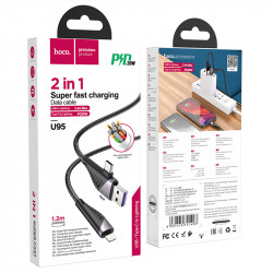 Кабель Hoco Combo 2in1 USB to Type-C / Lightning Freeway PD charging data cable U95 |1.2M, 20W, 2.4A|