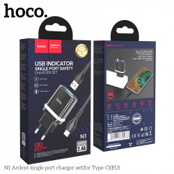 Адаптер мережевий Hoco Type-C Cable Ardent charger set N1 |1USB, 2.4A, 12W| (Safety Certified)