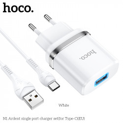 Адаптер мережевий Hoco Type-C Cable Ardent charger set N1 |1USB, 2.4A, 12W| (Safety Certified)