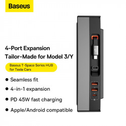 Baseus T-Space Series HUB for Tesla Cars With a retractable 45W type-C cable |2USB/2Type-C|