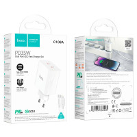 Адаптер мережевий HOCO Type-C to Lightning Cable Leader dual port (2C) charger C108A |2Type-C, 35W/3A, PD/QC|