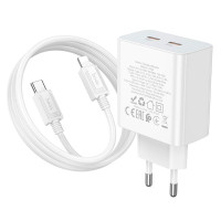Адаптер мережевий HOCO Type-C to Lightning Cable Leader dual port (2C) charger C108A |2Type-C, 35W/3A, PD/QC|