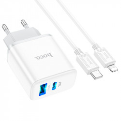 Адаптер мережевий HOCO Type-C to Lightning Cable Stage dual Port charger set C105A |1USB/1Type-C, 20W/3A, PD/QC|