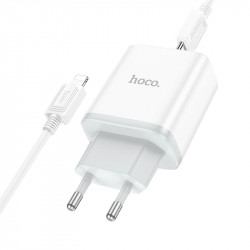 Адаптер мережевий HOCO Type-C to Lightning Cable Stage dual Port charger set C105A |1USB/1Type-C, 20W/3A, PD/QC|