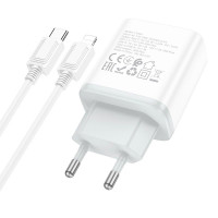 Адаптер мережевий HOCO Type-C to Lightning Cable Stage dual Port charger set C105A |1USB/1Type-C, 20W/3A, PD/QC|