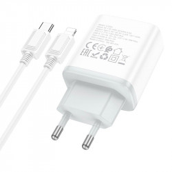 Адаптер мережевий HOCO Type-C to Lightning Cable Stage dual Port charger set C105A |1USB/1Type-C, 20W/3A, PD/QC|