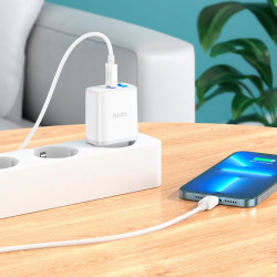 Адаптер мережевий HOCO Type-C to Lightning Cable Stage dual Port charger set C105A |1USB/1Type-C, 20W/3A, PD/QC|