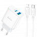 Адаптер мережевий HOCO Type-C to Lightning Cable Stage dual Port charger set C105A |1USB/1Type-C, 20W/3A, PD/QC|