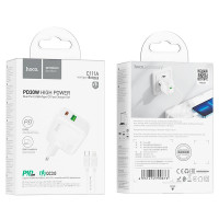 Адаптер мережевий HOCO Type-C to Lightning Cable Lucky dual-port charger set C111A |1USB/1Type-C, 30W/3A, PD/QC|
