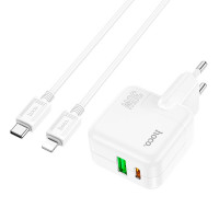 Адаптер мережевий HOCO Type-C to Lightning Cable Lucky dual-port charger set C111A |1USB/1Type-C, 30W/3A, PD/QC|