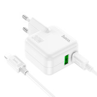 Адаптер мережевий HOCO Type-C to Lightning Cable Lucky dual-port charger set C111A |1USB/1Type-C, 30W/3A, PD/QC|