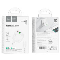 Адаптер мережевий HOCO Type-C to Type-C Cable Lucky dual-port charger set C111A |1USB/1Type-C, 30W/3A, PD/QC|