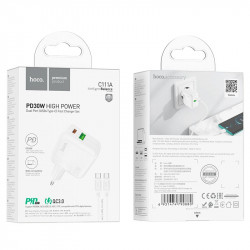 Адаптер мережевий HOCO Type-C to Type-C Cable Lucky dual-port charger set C111A |1USB/1Type-C, 30W/3A, PD/QC|