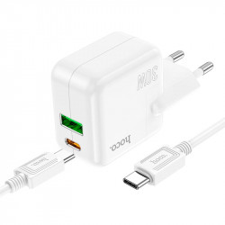 Адаптер мережевий HOCO Type-C to Type-C Cable Lucky dual-port charger set C111A |1USB/1Type-C, 30W/3A, PD/QC|