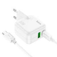 Адаптер мережевий HOCO Type-C to Type-C Cable Lucky dual-port charger set C111A |1USB/1Type-C, 30W/3A, PD/QC|