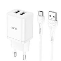 Адаптер мережевий Hoco Type-C Cable Maker dual Port charger set N25 |2USB, 2.1A|