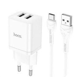 Адаптер мережевий Hoco Type-C Cable Maker dual Port charger set N25 |2USB, 2.1A|