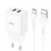 Адаптер мережевий Hoco Type-C Cable Maker dual Port charger set N25 |2USB, 2.1A|